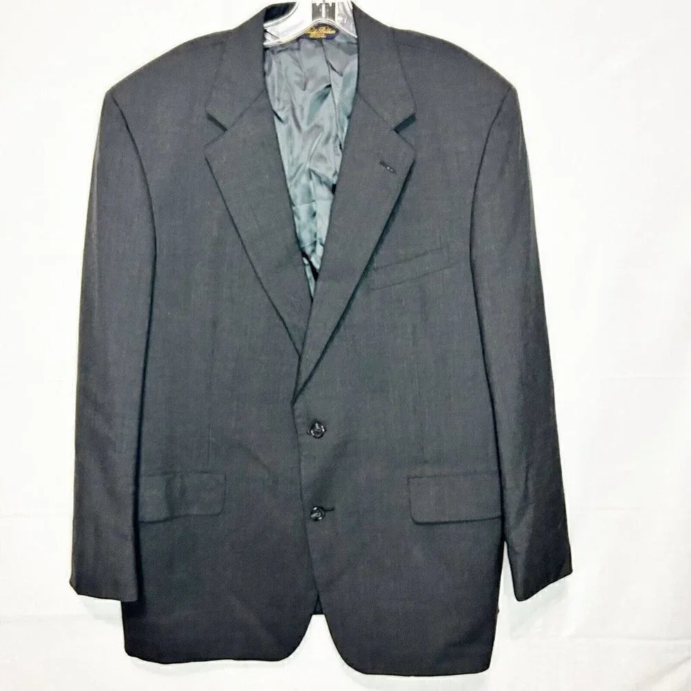 Brooks Brothers Suit Jacket 44R Solid Gray 100% Wool Makers Brooksease USA